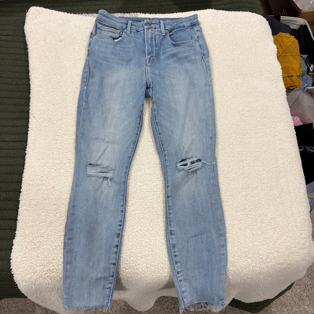 Good American Good Waist Distressed Skinny Jean Size 8 / 29 Denim Ripped‎